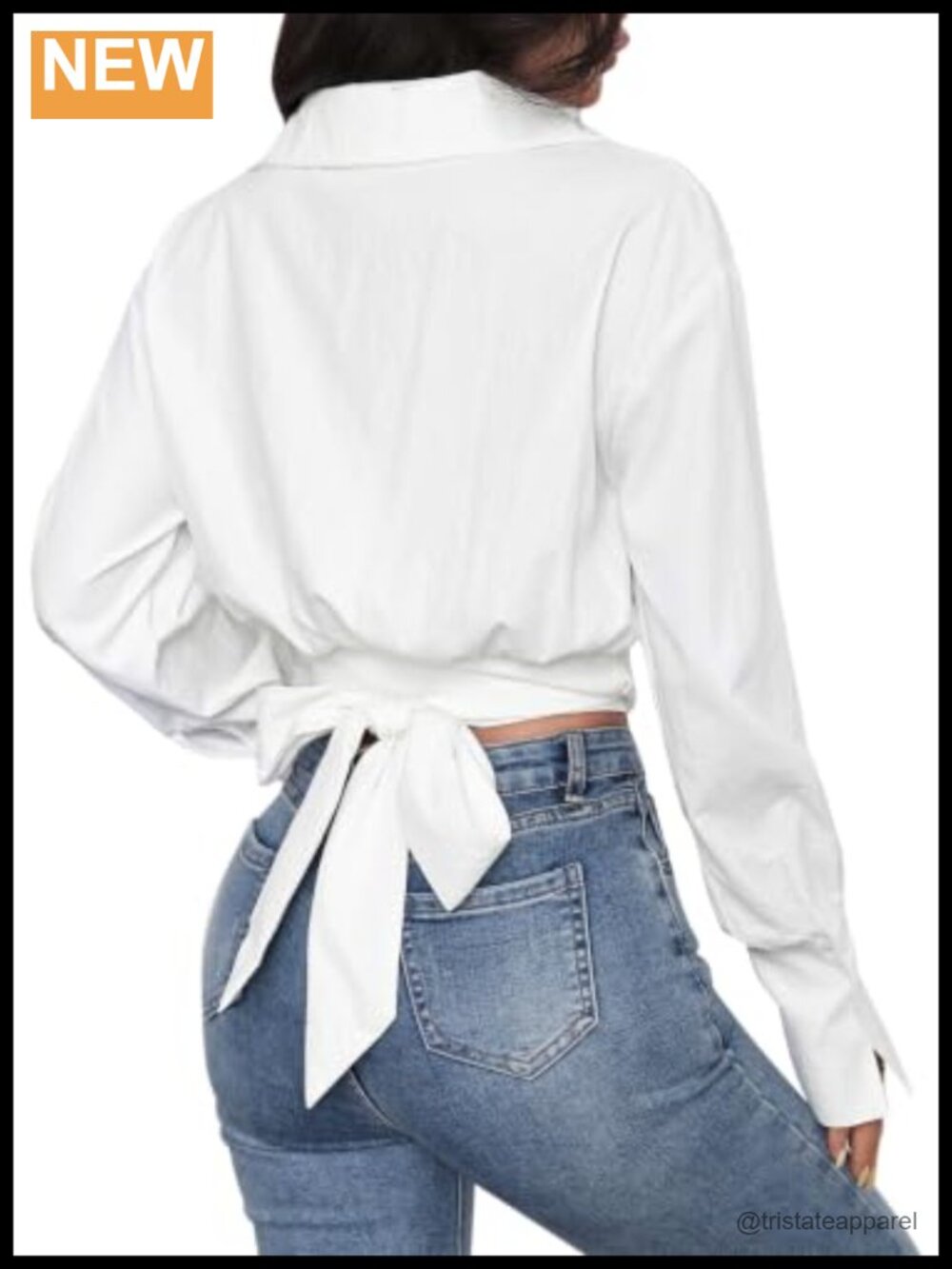 Womens Wrap Blouse Tie Back Shirt Long Sleeve Crop Top Polyester